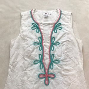 Vineyard Vines White Dress with Pink and Blue Embroidery